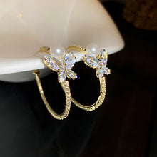 Load image into Gallery viewer, Butterfly Pearl Hoop Earrings for Women Korean Jewelry