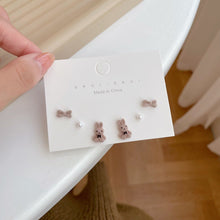 Load image into Gallery viewer, Brown Flocked Bear Bunny Earring Set
