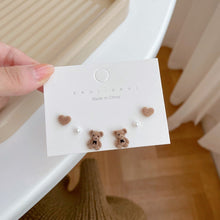 Load image into Gallery viewer, Brown Flocked Bear Bunny Earring Set
