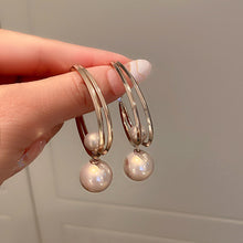 Load image into Gallery viewer, Pearl Hoop Earrings for Women Korean Fashion Geometry Jewelry