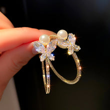 Load image into Gallery viewer, Butterfly Pearl Hoop Earrings for Women Korean Jewelry