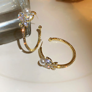 Butterfly Pearl Hoop Earrings for Women Korean Jewelry