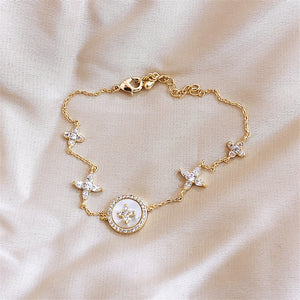 Cubic Zirconia Natural Shell Stone Charm Bracelet