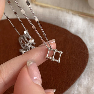 Cube Geometric Necklace Female Simple Elegant Shiny Chain