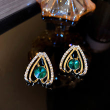 Load image into Gallery viewer, Green Acrylic Rhinestone Water Drop Golden Ladies Earrings
