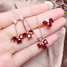 Load image into Gallery viewer, Four Leaf Clover Ruby Heart Drop Jewelry Set
