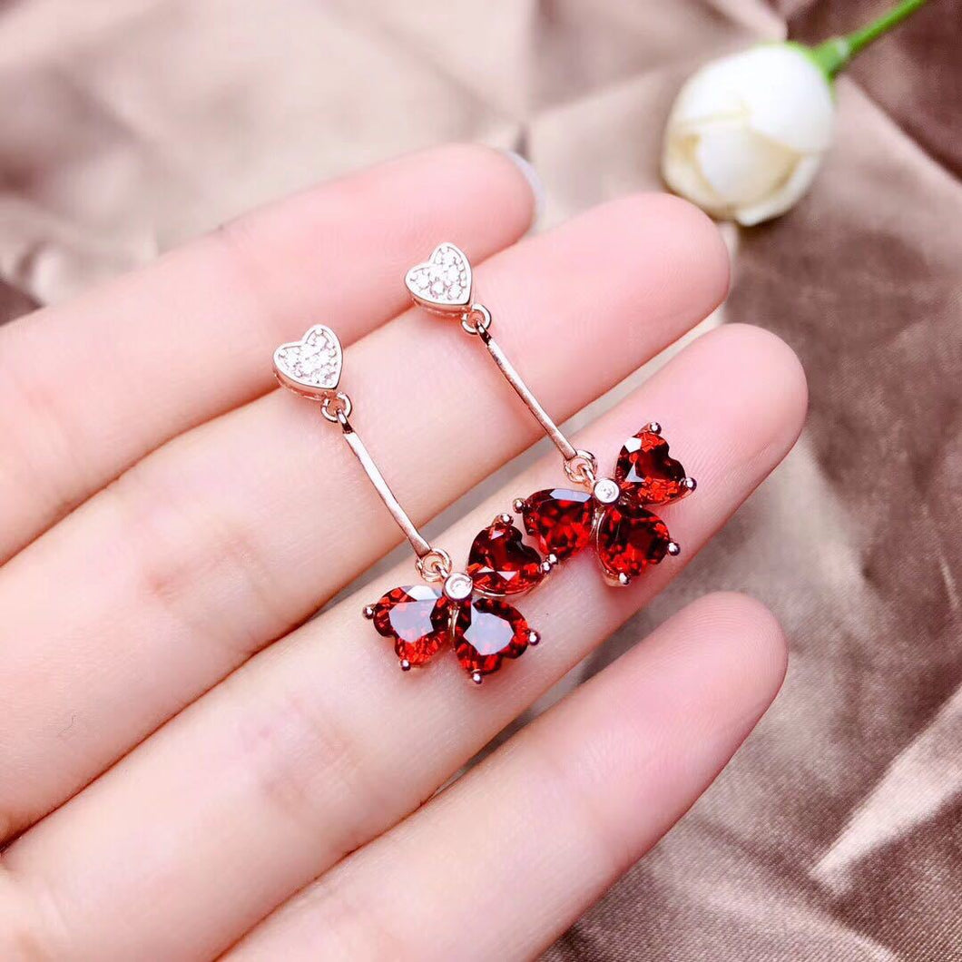 Four Leaf Clover Ruby Heart Drop Jewelry Set