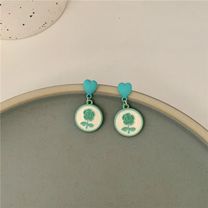 Cute Green Acrylic Love Flower Round Earrings Retro Simple Irregular