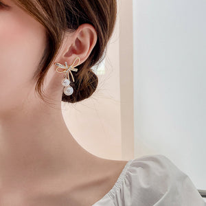 Korean Elegant Bow Imitation Pearl Earring