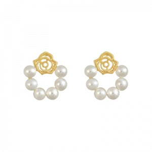 Korea New Fashion Rose Pearl Stud Earrings For Women