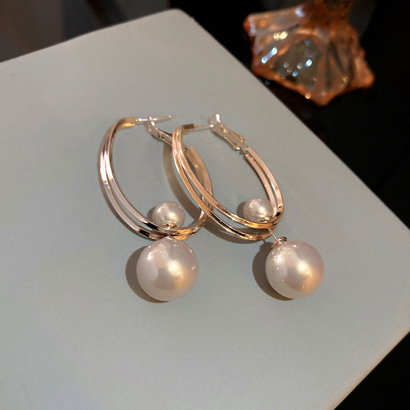Pearl Hoop Earrings for Women Korean Fashion Geometry Jewelry