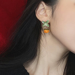 Creative Persimmon Orange Color Flower Leaf Stud Earrings