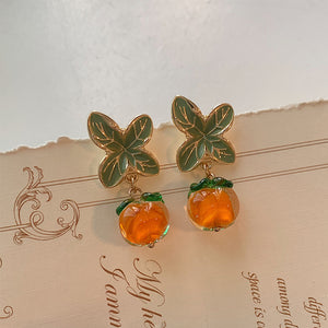 Creative Persimmon Orange Color Flower Leaf Stud Earrings