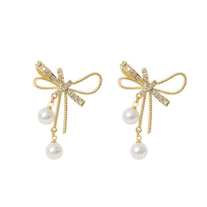 Korean Elegant Bow Imitation Pearl Earring