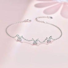 Load image into Gallery viewer, Sterling Silver Link Chain Crystal Butterfly Charm Bracelet
