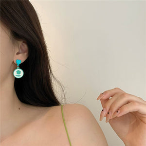 Cute Green Acrylic Love Flower Round Earrings Retro Simple Irregular