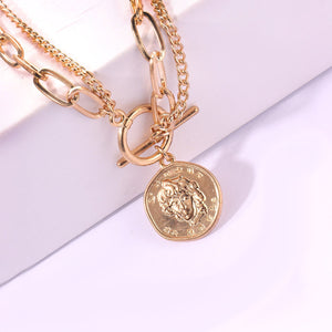 Gold Chain Layered Coin Pendant Necklaces for Women Charms