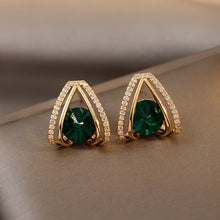 Load image into Gallery viewer, Green Acrylic Rhinestone Water Drop Golden Ladies Earrings
