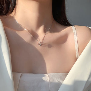 Cube Geometric Necklace Female Simple Elegant Shiny Chain