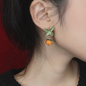 Creative Persimmon Orange Color Flower Leaf Stud Earrings