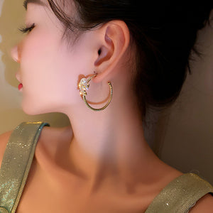 Butterfly Pearl Hoop Earrings for Women Korean Jewelry