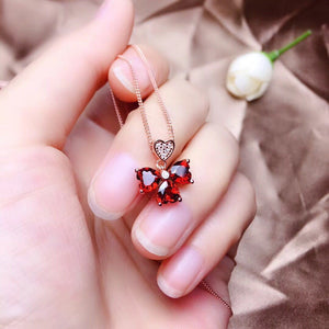 Four Leaf Clover Ruby Heart Drop Jewelry Set