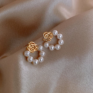 Korea New Fashion Rose Pearl Stud Earrings For Women