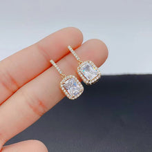 Load image into Gallery viewer, Korean Green Square Crystal Stone Drop Earrings for Women
