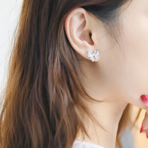 Cute Bowknot Stud Earrings for Women with Zircon