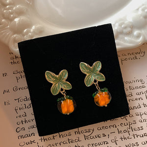 Creative Persimmon Orange Color Flower Leaf Stud Earrings