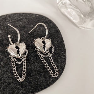 Hiphop Punk New Design Metal Broken Peach Heart Earrings