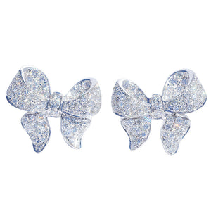 Cute Bowknot Stud Earrings for Women with Zircon