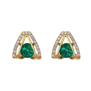 Green Acrylic Rhinestone Water Drop Golden Ladies Earrings