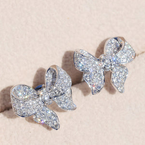 Cute Bowknot Stud Earrings for Women with Zircon