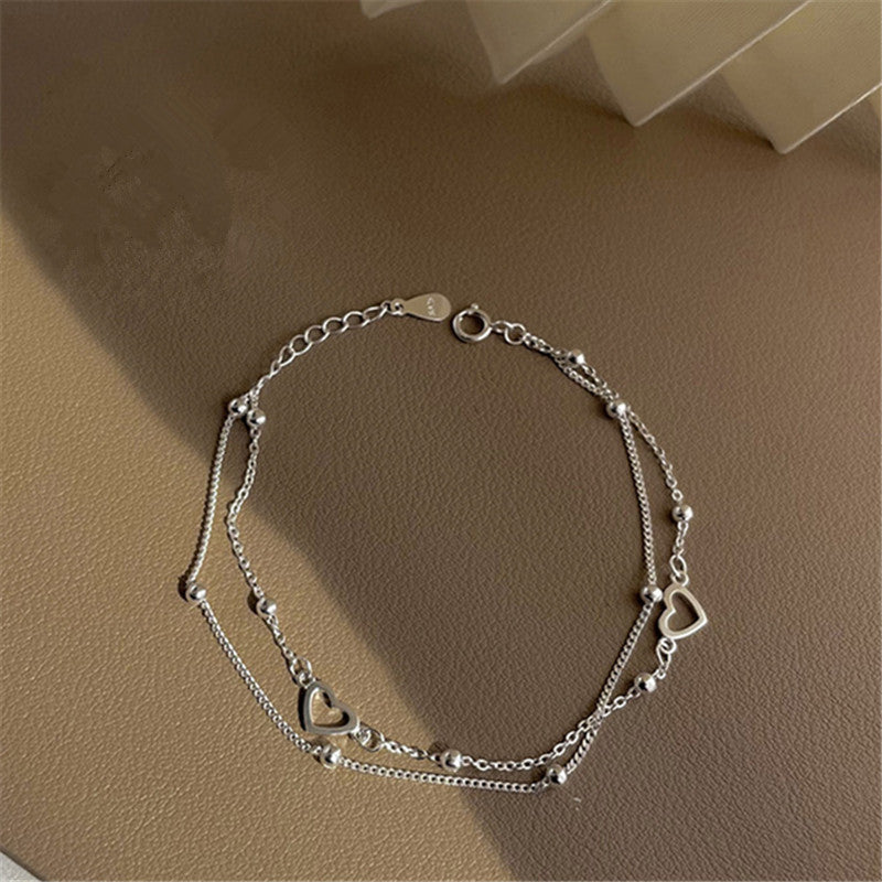 Double Heart Charm Bracelet in Sterling Silver