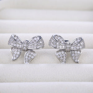 Cute Bowknot Stud Earrings for Women with Zircon