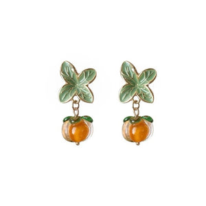 Creative Persimmon Orange Color Flower Leaf Stud Earrings