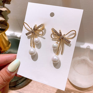 Korean Elegant Bow Imitation Pearl Earring