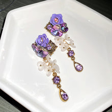 Load image into Gallery viewer, Heart Crystal Purple Flower Drop Earrings for Women
