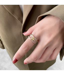 Geometric Knot Metal Gold Open Ring