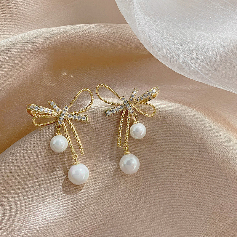 Korean Elegant Bow Imitation Pearl Earring