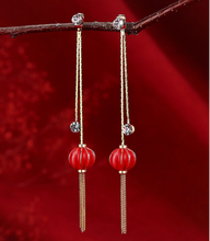 Load image into Gallery viewer, Chinese Red Lantern Vintage Long Tassel Earrings
